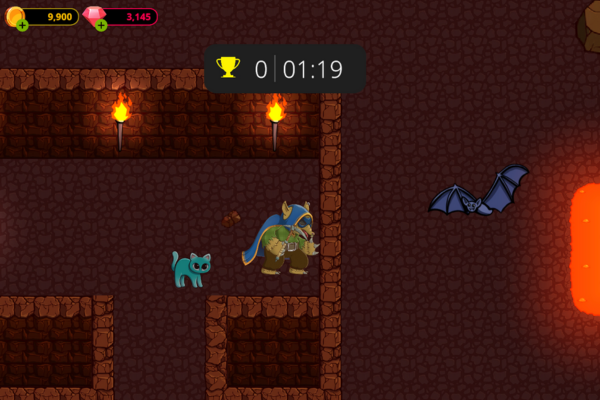 Outmine gameplay showing a player character in a dungeon