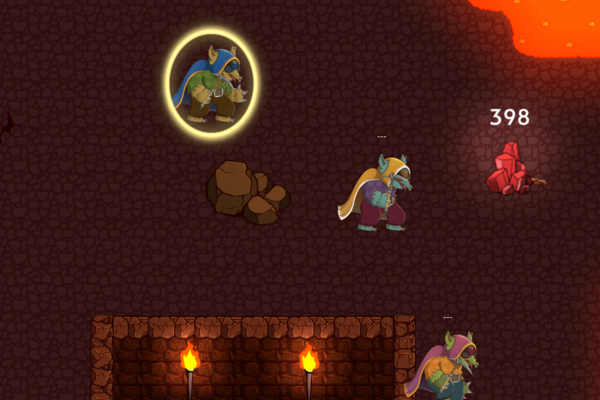 Outmine gameplay showing a fight with a monster